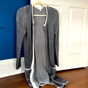 The white company beautiful tweed cardigan in navy and white